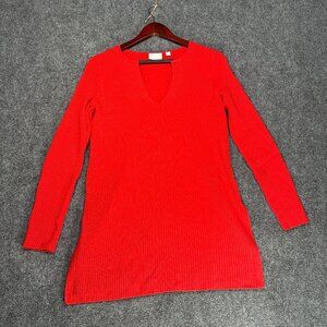 Anthropologie Ett Twa Sweater Womens Small Red Cable Knit V Neck Split Hem